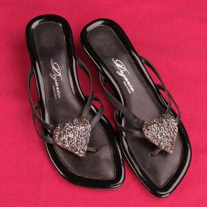 Vintage Dezario Marcasite Heart Thong Sandals with Lucite Heels